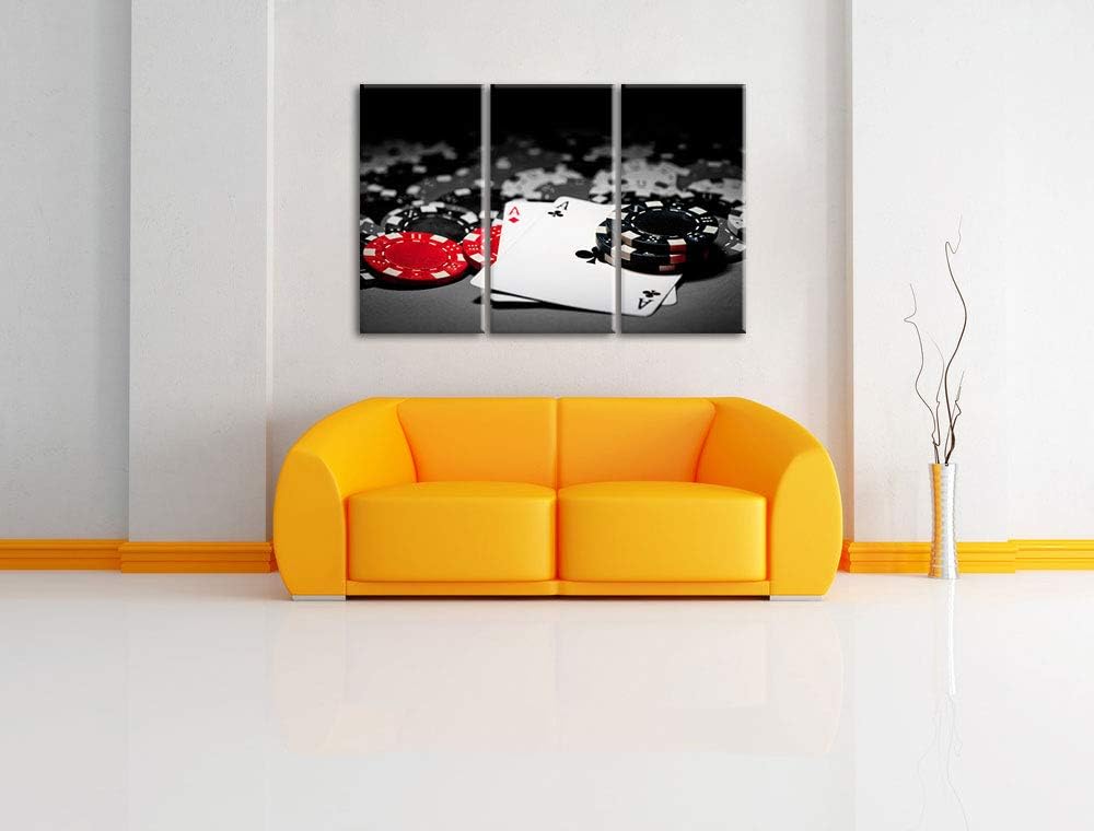 Spielkarten auf Pokertisch schwarz/weiss 3-Teiler Leinwandbild 120x80 Bild auf Leinwand, XXL riesige