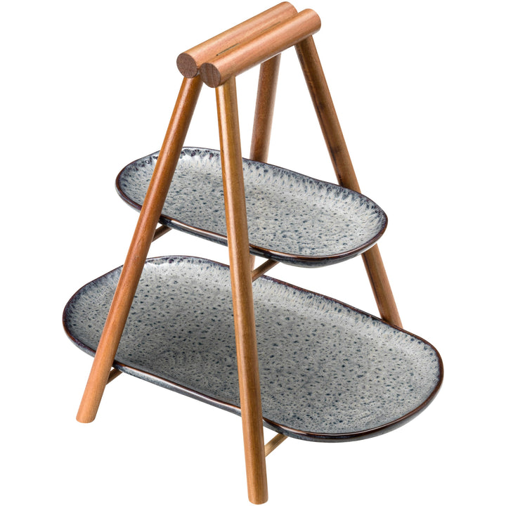 Leonardo Matera Etagere - Kleine Etagere 2 stöckig aus Keramik und Holz - Eckiger Teller zum Anricht