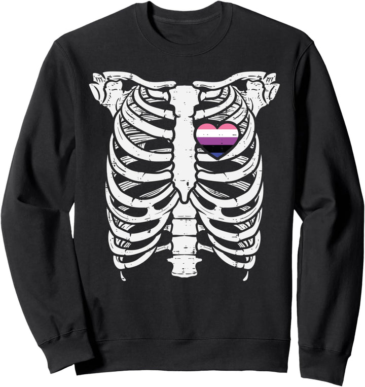 Skeleton Xray Ribs Halloween Heart LGBTQ Non-Binary Sweatshirt