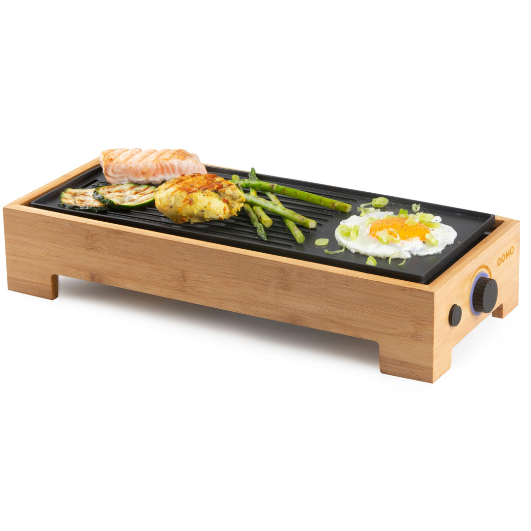 DOMO DO9270G Teppanyaki Grill Plate Bamboo Style - ‘Just Us’ Electric Plancha - Bambusholz - Beschic