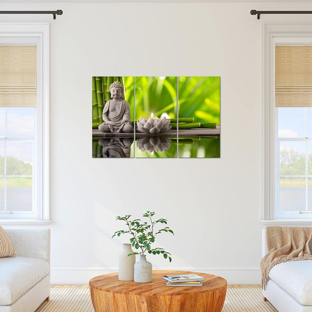 Runa Art Wandbilder Feng Shui Buddha Bild XXL Wohnzimmer Schlafzimmer Grün Spa Relax 120 x 80 cm 3 T