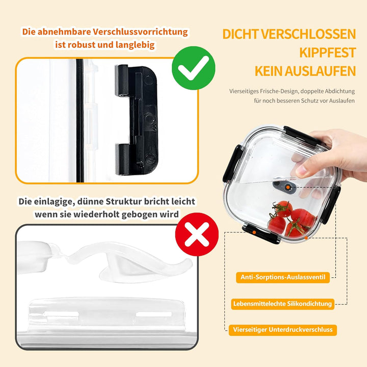 800ml Glasbehälter mit Deckel 3er, Vorratsdosen Glas aus Hitzebeständigem Borosilikatglas, Versiegel