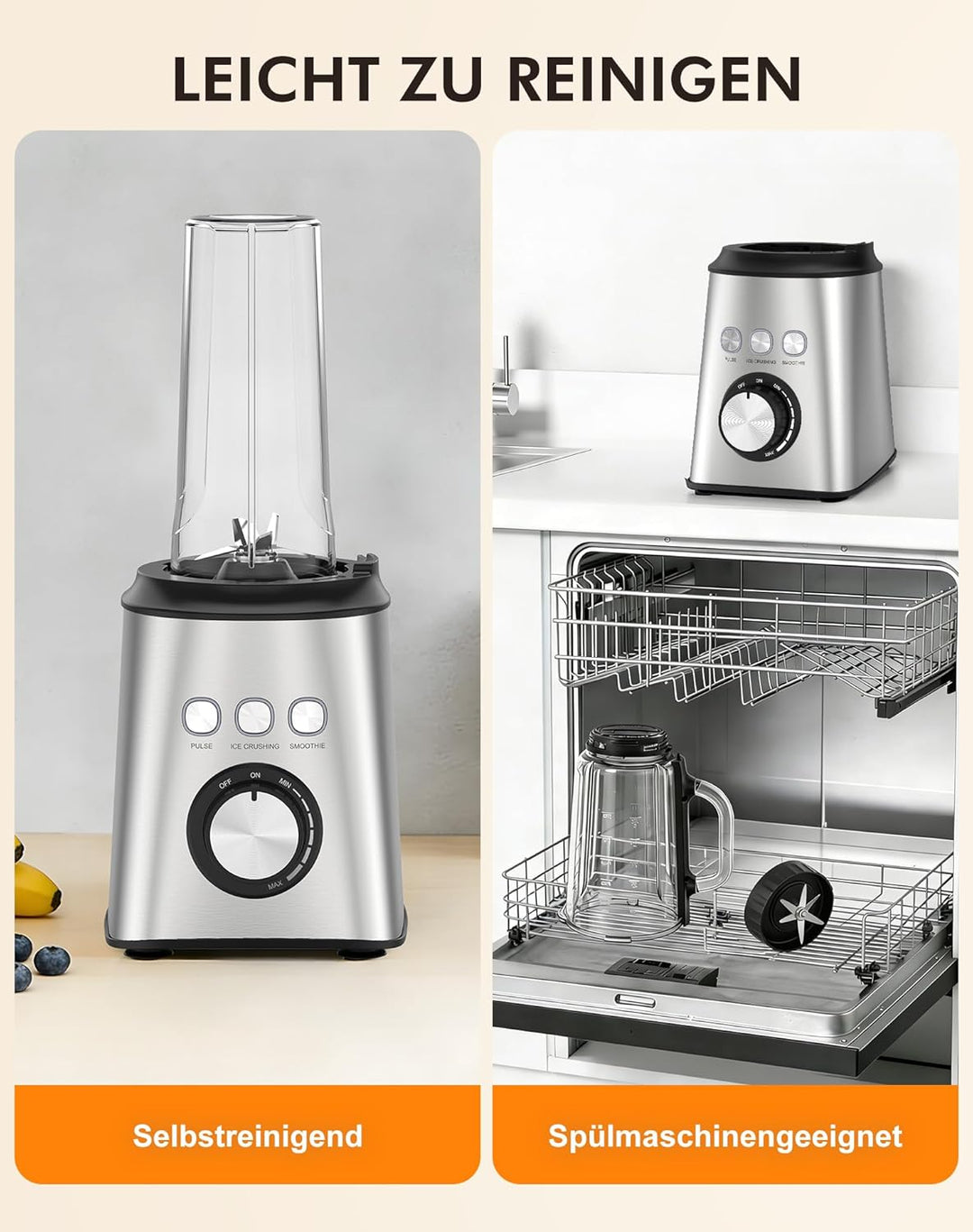 Mixer, Smoothie Maker & Standmixer, Hochgeschwindigkeits Mixer Smoothie Maker 1,5L Glasbehälter&600m