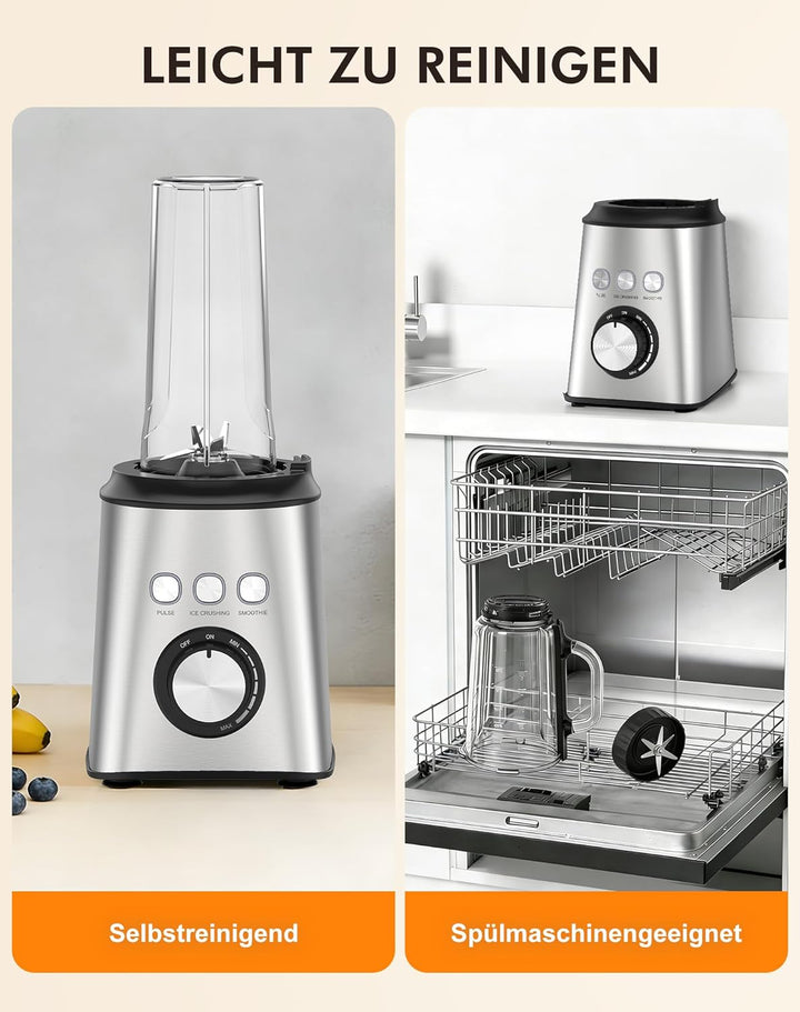 Mixer, Smoothie Maker & Standmixer, Hochgeschwindigkeits Mixer Smoothie Maker 1,5L Glasbehälter&600m