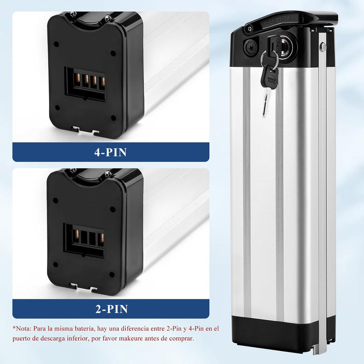 X-go Ebike Batterie, Elektrofahrrad Batterie E-Bike Lithium Batterie Silber Fisch mit Ladegerät, Led
