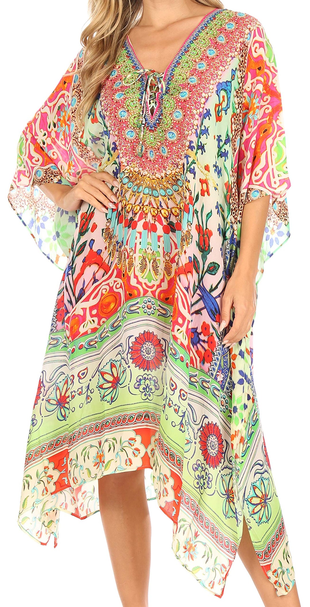 Sakkas Kristy lang hoch Leichte Kaftan Kleid/Vertuschung mit V-Ausschnitt Juwelen Einheitsgrösse Tm2