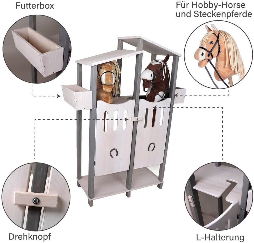 Holzspielzeug Peitz Hobby Horse Stall aus Holz massiv - Stall für 2 Steckenpferde
