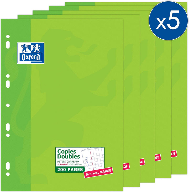 Oxford 100105678 Doppelkopierhüllen, A4, kleine Karos, 5 x 5, 5 Stück