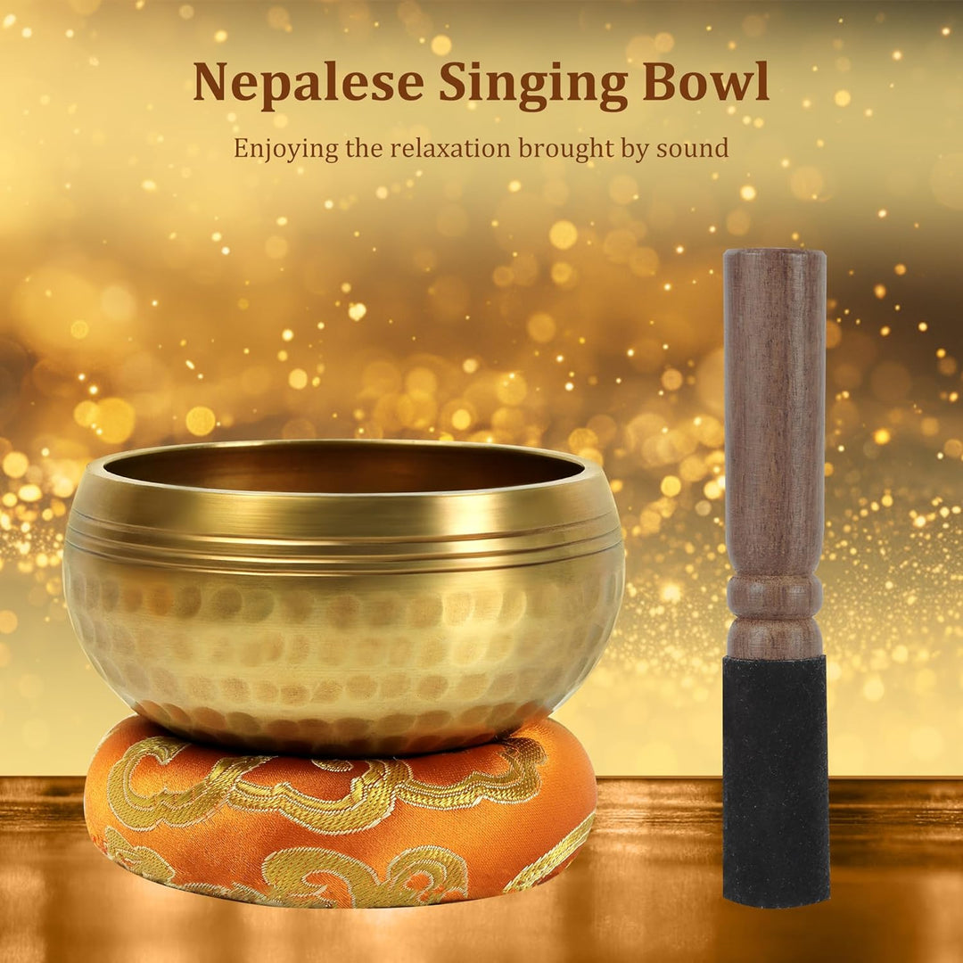 Traditionelle Klangschale 8cm mit 7 Chakra Kristallen, Handgefertigt in Nepal für Meditation und Yog