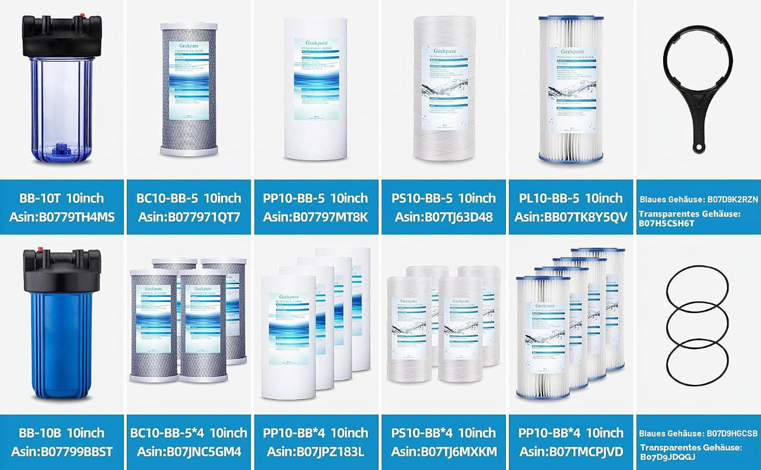 Geekpure 10-Zoll Grosses Wasserfilter Gehäuse 1-Zoll BSP Auslass/Einlass mit Schraubenschlüssel und