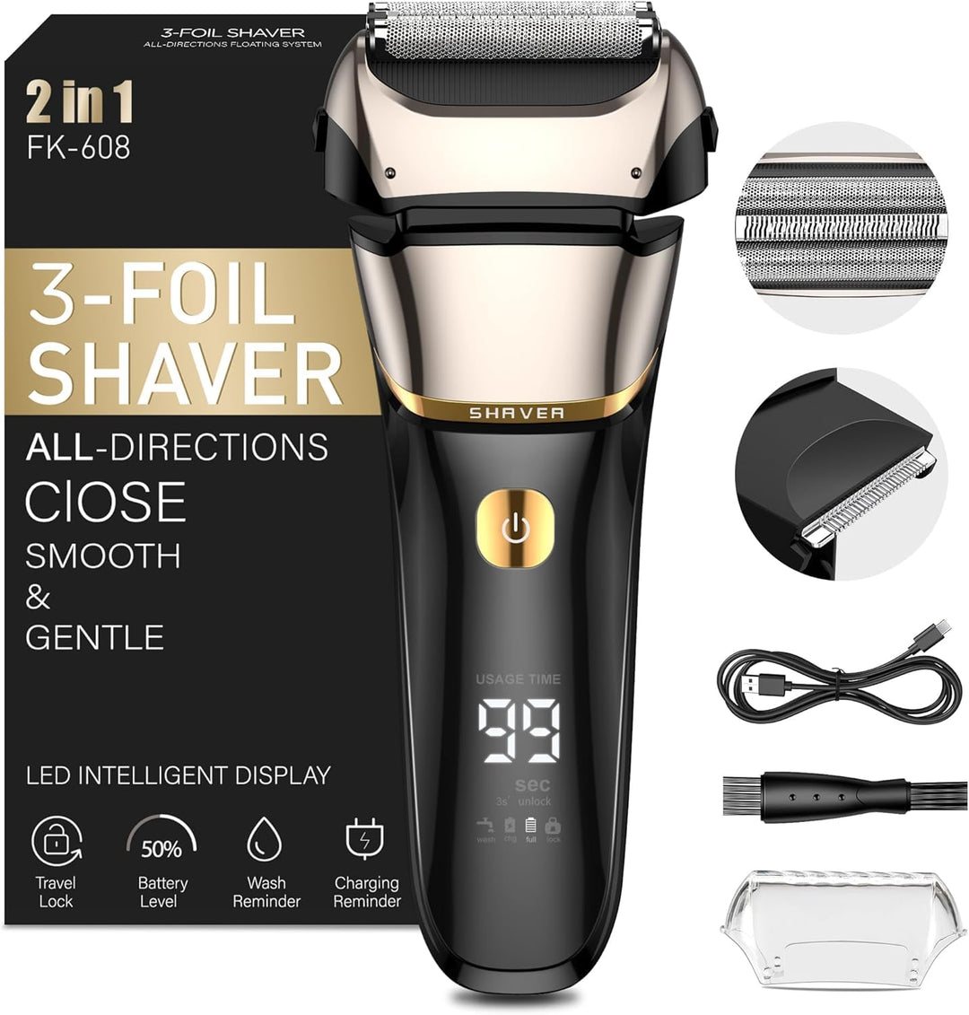 Folienrasierer Herren, 2 in 1 Rasierer Herren Elektrisch mit Präzisionstrimmer, Trocken&Nass Elektro