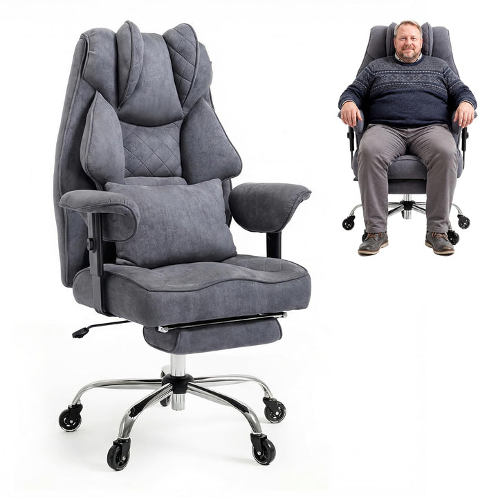 Bürostuhl Ergonomisch 200kg Belastbar XXL Chefsessel mit Fussstütze, Schreibtischstuhl Wildlederimit