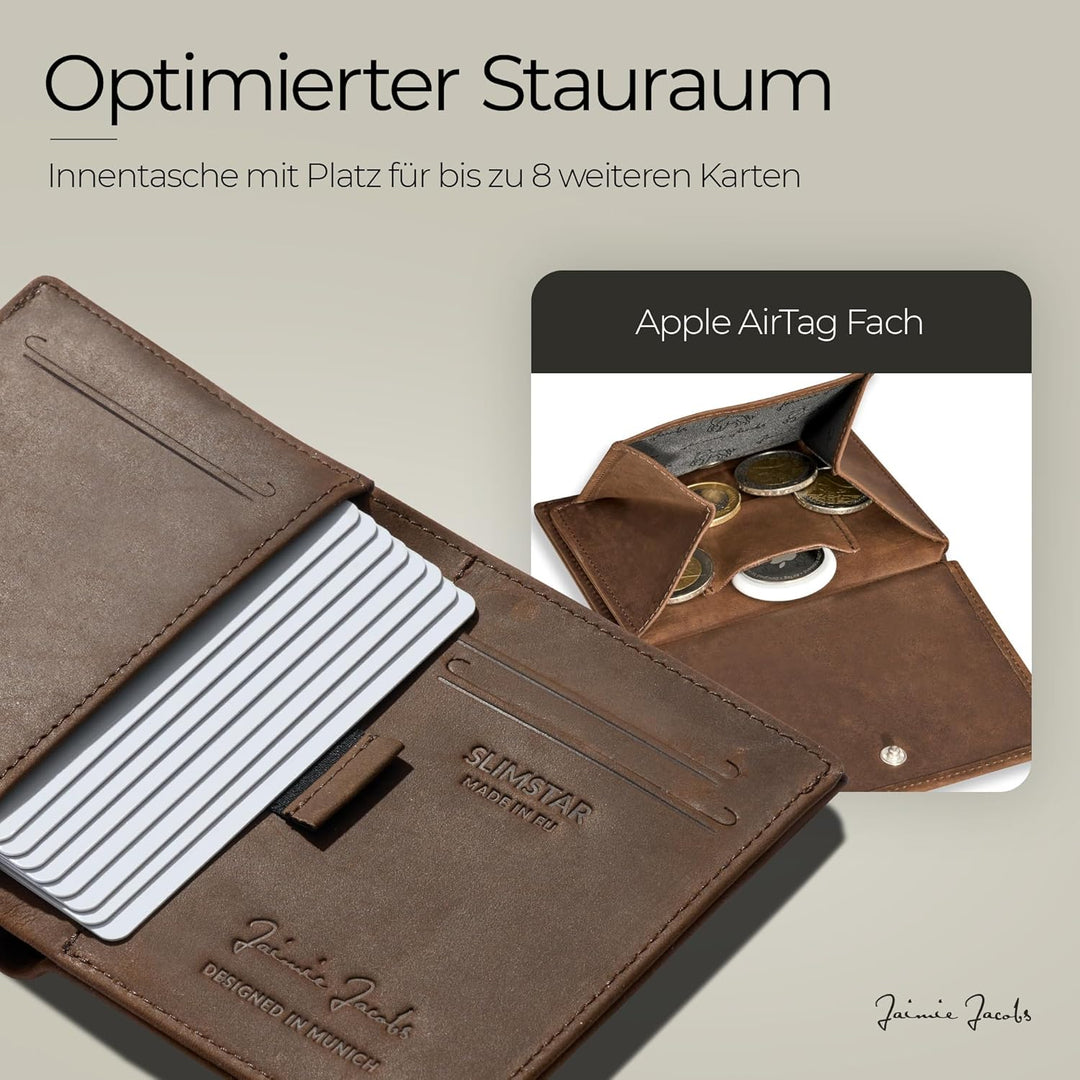 Jaimie Jacobs SLIMSTAR AirTag-Edition mit grossem Münzfach dünne Geldbörse Leder Slim Wallet Hochfor
