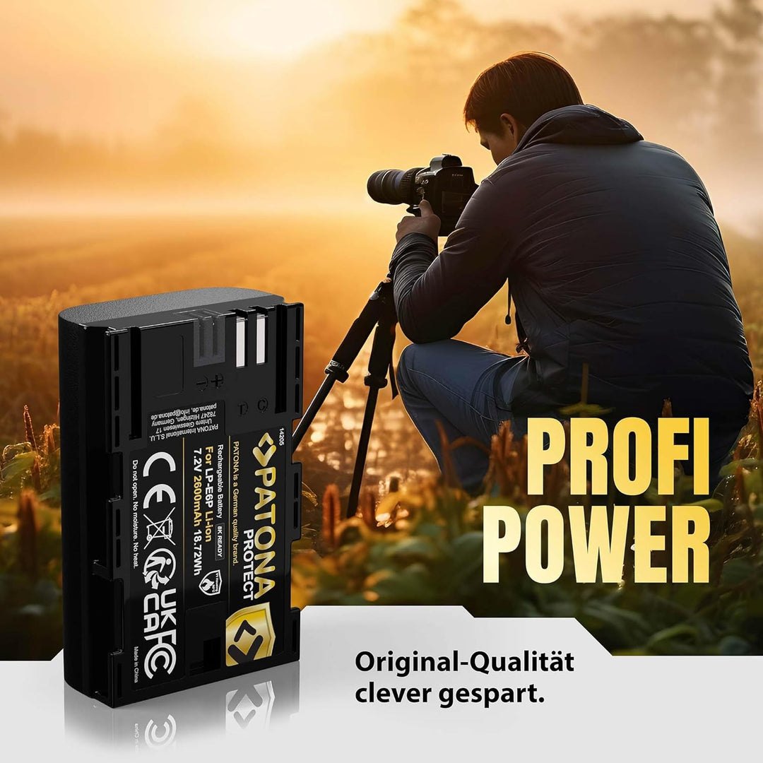 PATONA 2X Protect Akku Ersatz für Canon LP-E6P/E6NH/E6N 2600mAh 6A 8K-fähig | Ersatzakku für EOS R5