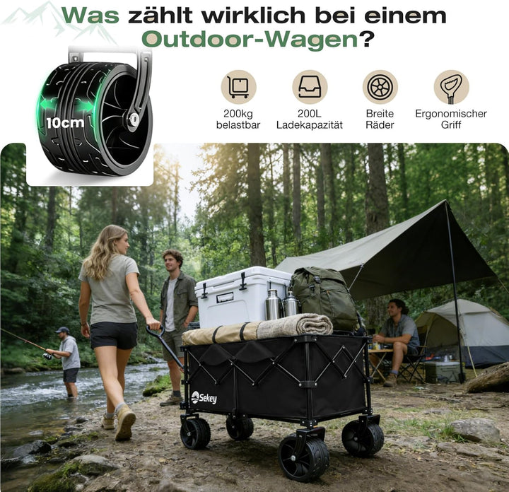 Sekey XXL Plus Bollerwagen Faltbar 200L 200KG Belastbar, Faltbollerwagen mit Extra Breite 17x10 cm A