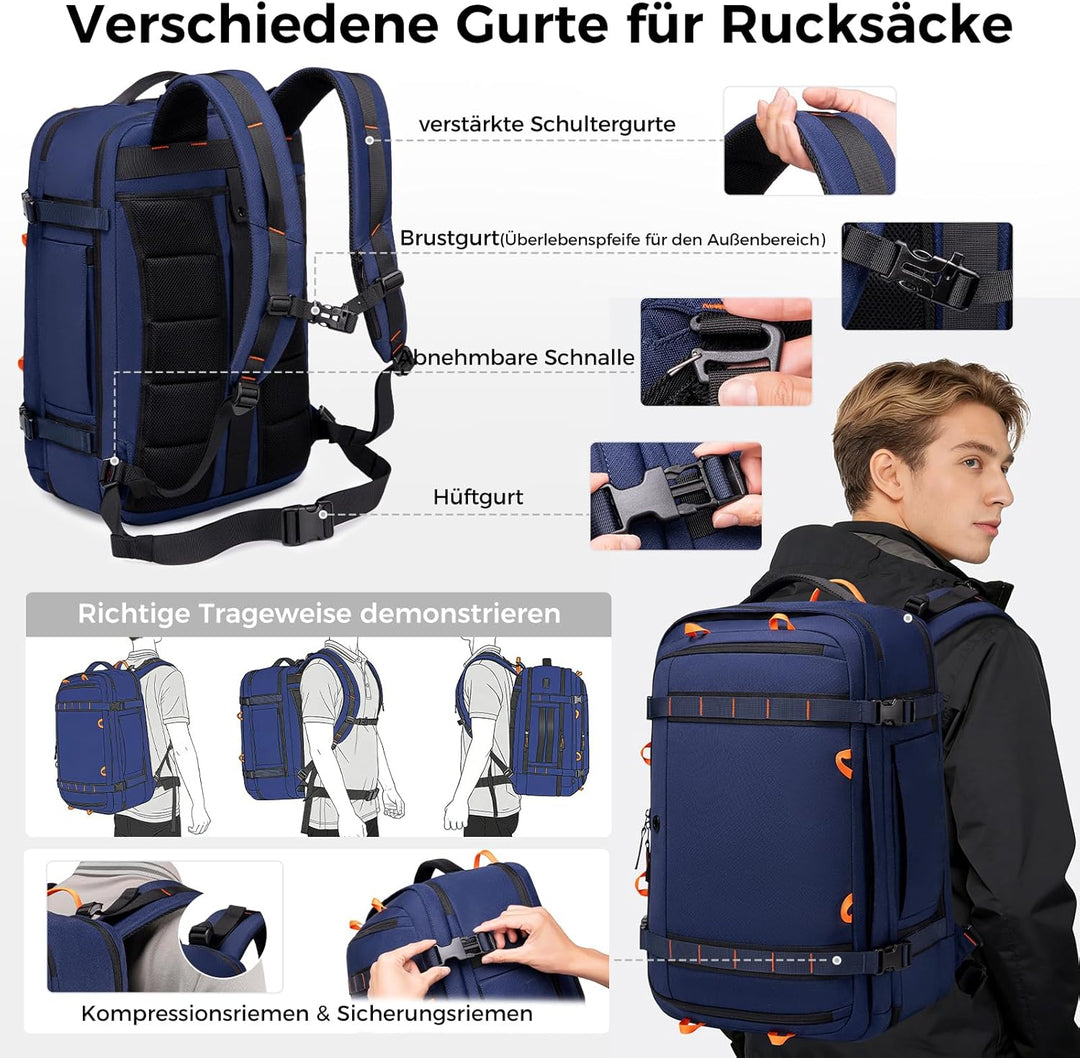 Fenree.geer Reiserucksack, Handgepäck Rucksack, Laptop Rucksack für 18.4 Zoll, Erweiterbar 49 L auf