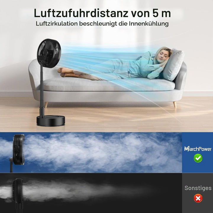 Marchpower Ventilator leise Standventilator höhenverstellbar 92cm Standlüfter mit Tragetasche Fernbe