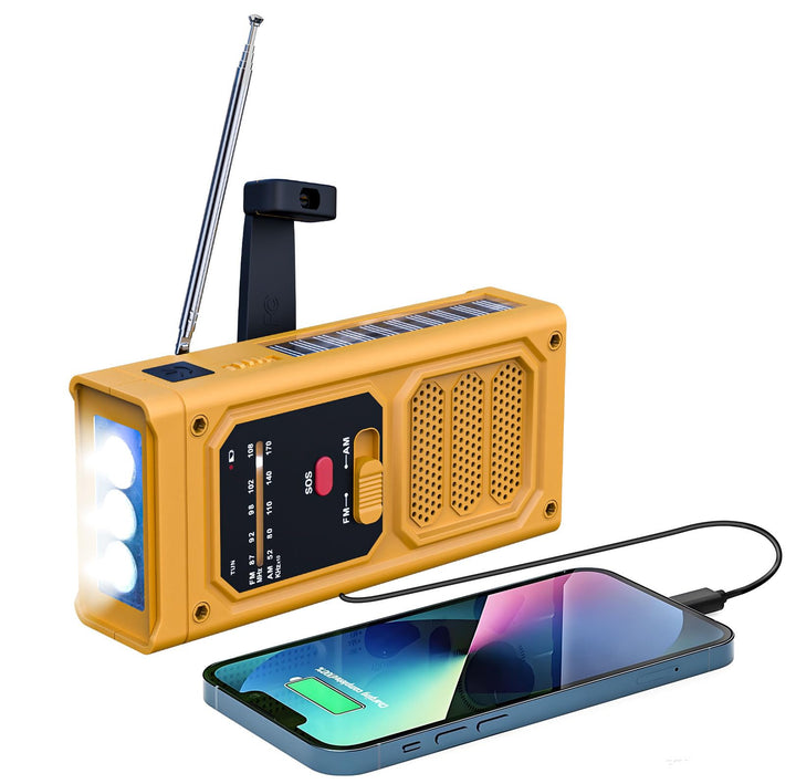 Notfall-Solarradio, Tragbare Kurbelradio mit SOS-Alarm, LED-Taschenlampe, AM/FM Notfallradio mit 200