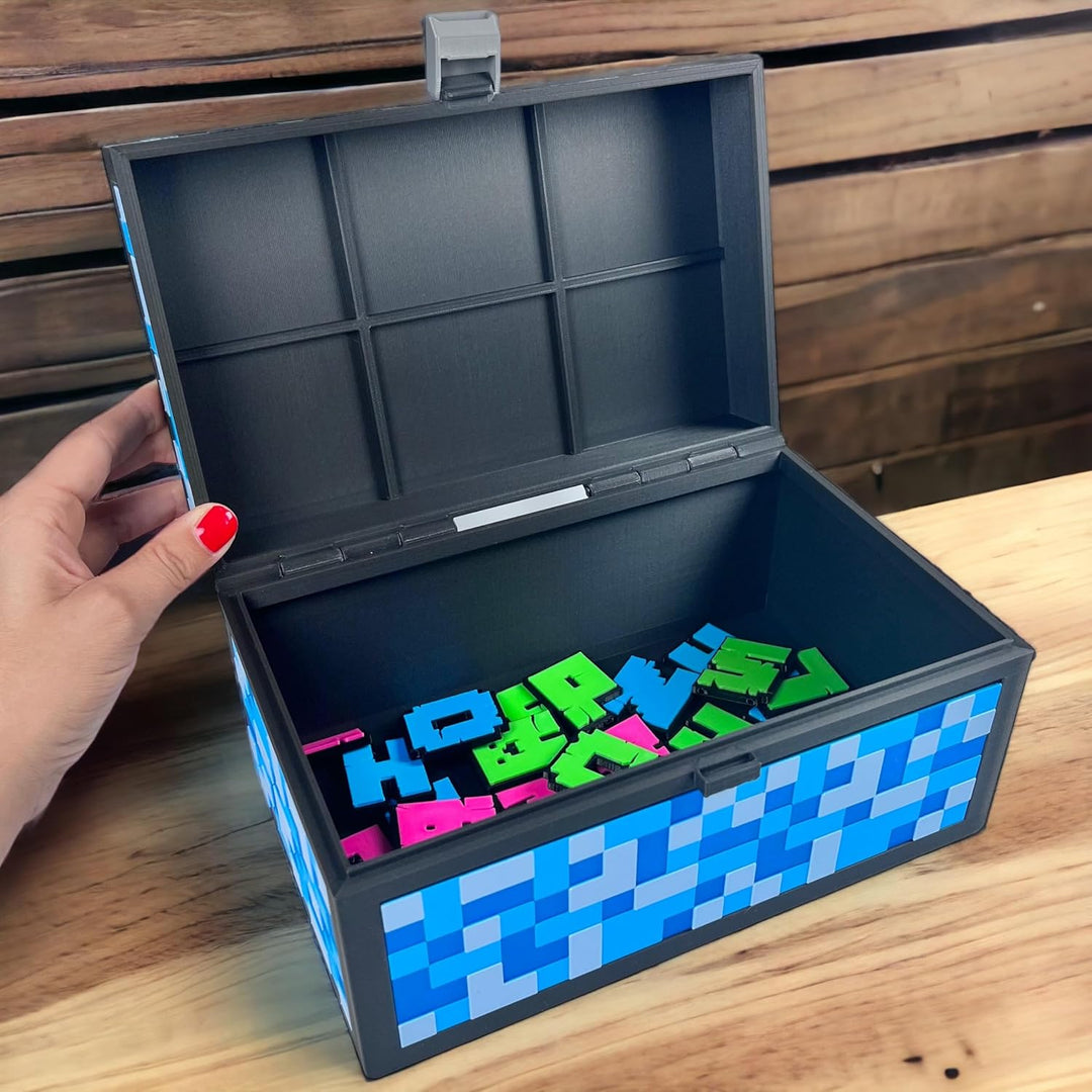 XXL Kinder Truhe - 3D-Spielbox im Pixelstil - Bunte Dekoration für Kinderzimmer - Leicht und geräumi