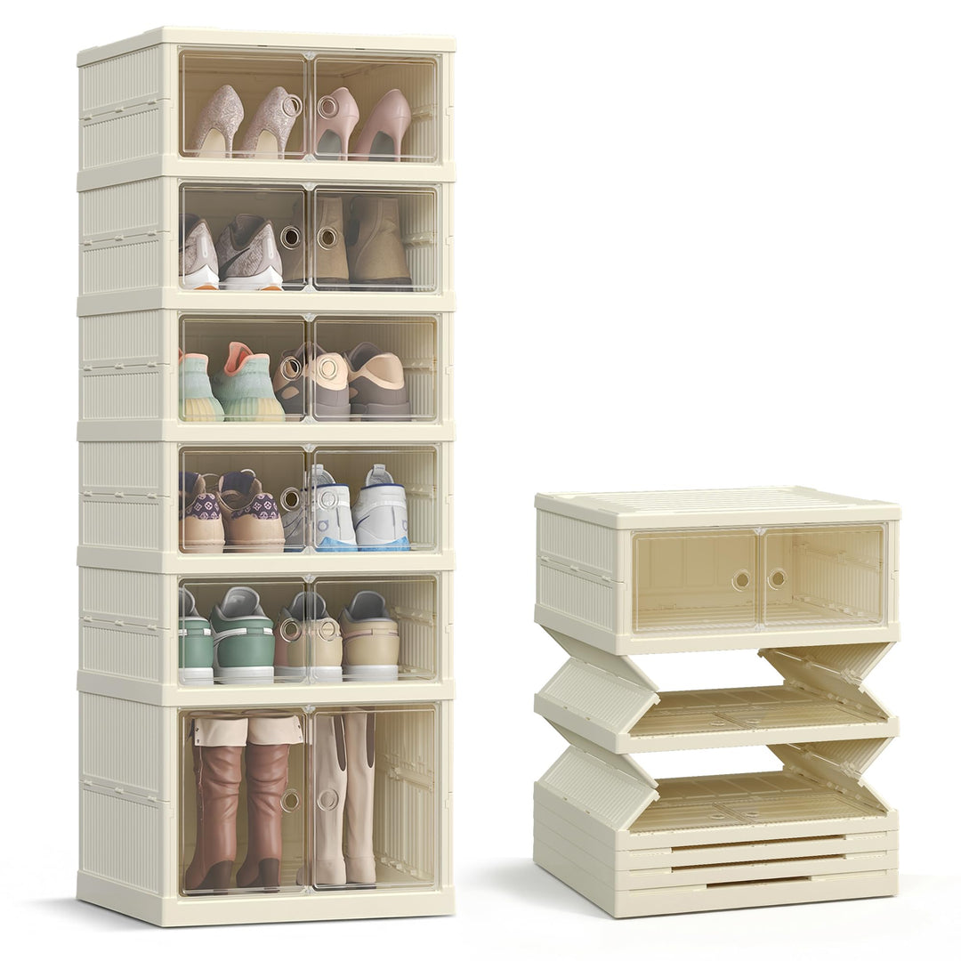 SONGMICS Schuhschrank, schmal, faltbar, Schuhregal, Organizer, transparente Tür, für 12 Paar, für St