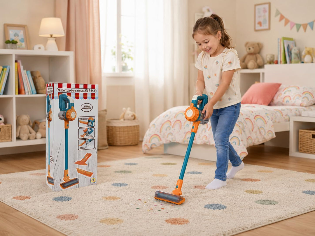 Teorema 3-in-1 kabelloser Staubsauger mit echten Funktionen, Spielzeug für Kinder