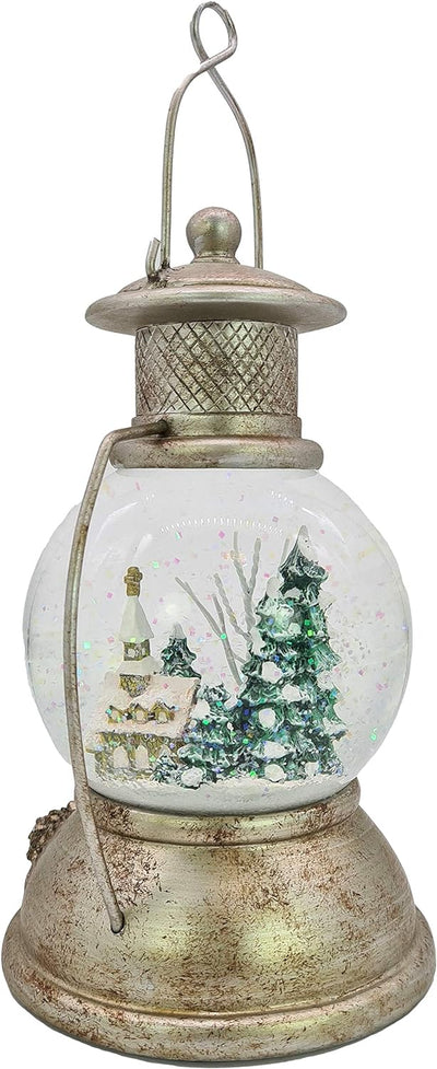 XL LED Schneekugel Weihnachten Laterne viele Melodien Glitzerkugel Winterwald Vintage