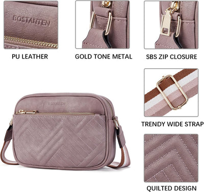 BOSTANTEN Damen Handy Umhängetasche, Crossbody Bag mit verstellbarem Breiter Gurt, PU Leder Gesteppt