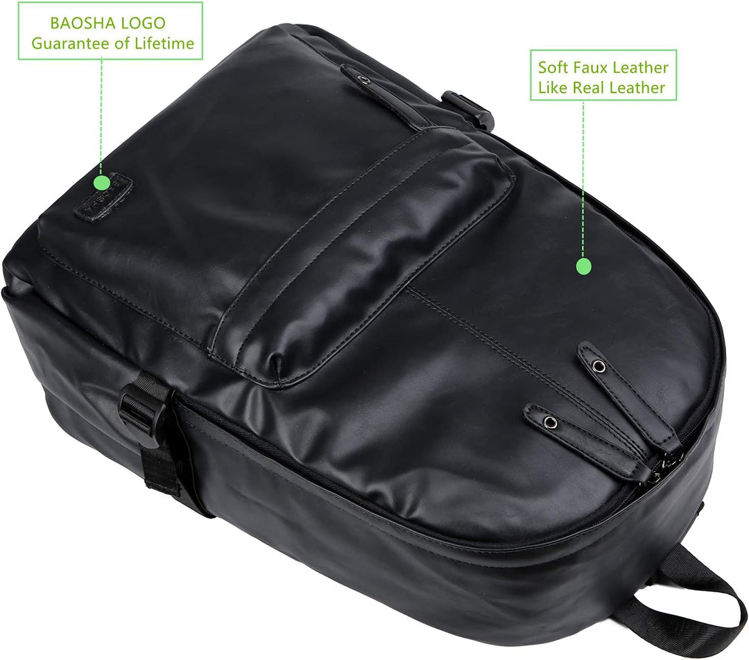 BAOSHA BP-08 TOP Laptop-Rucksack aus PU-Leder, Schul-Rucksack, Tasche, schwarz
