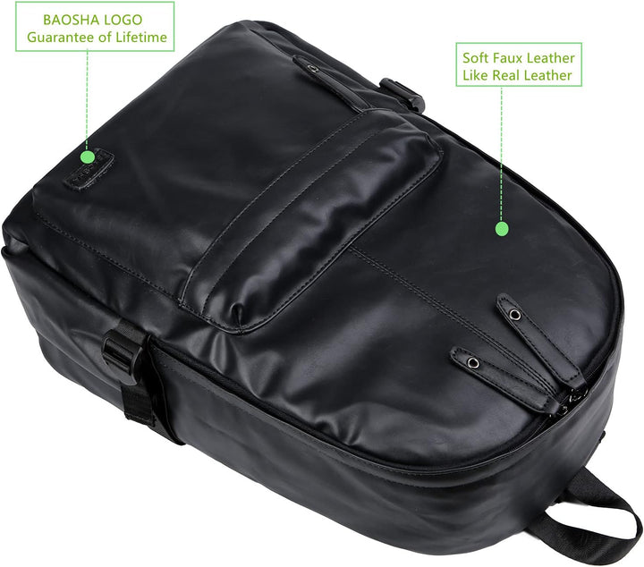 BAOSHA BP-08 TOP Laptop-Rucksack aus PU-Leder, Schul-Rucksack, Tasche, schwarz