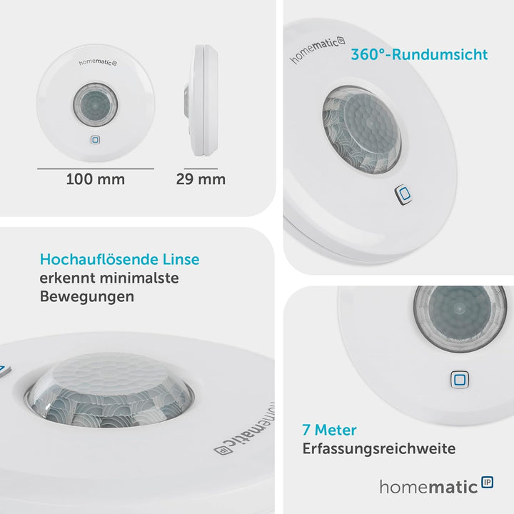 Homematic IP Smart Home Präsenzmelder – innen, schaltet Licht bei Bewegung, präzise Bewegungserkennu