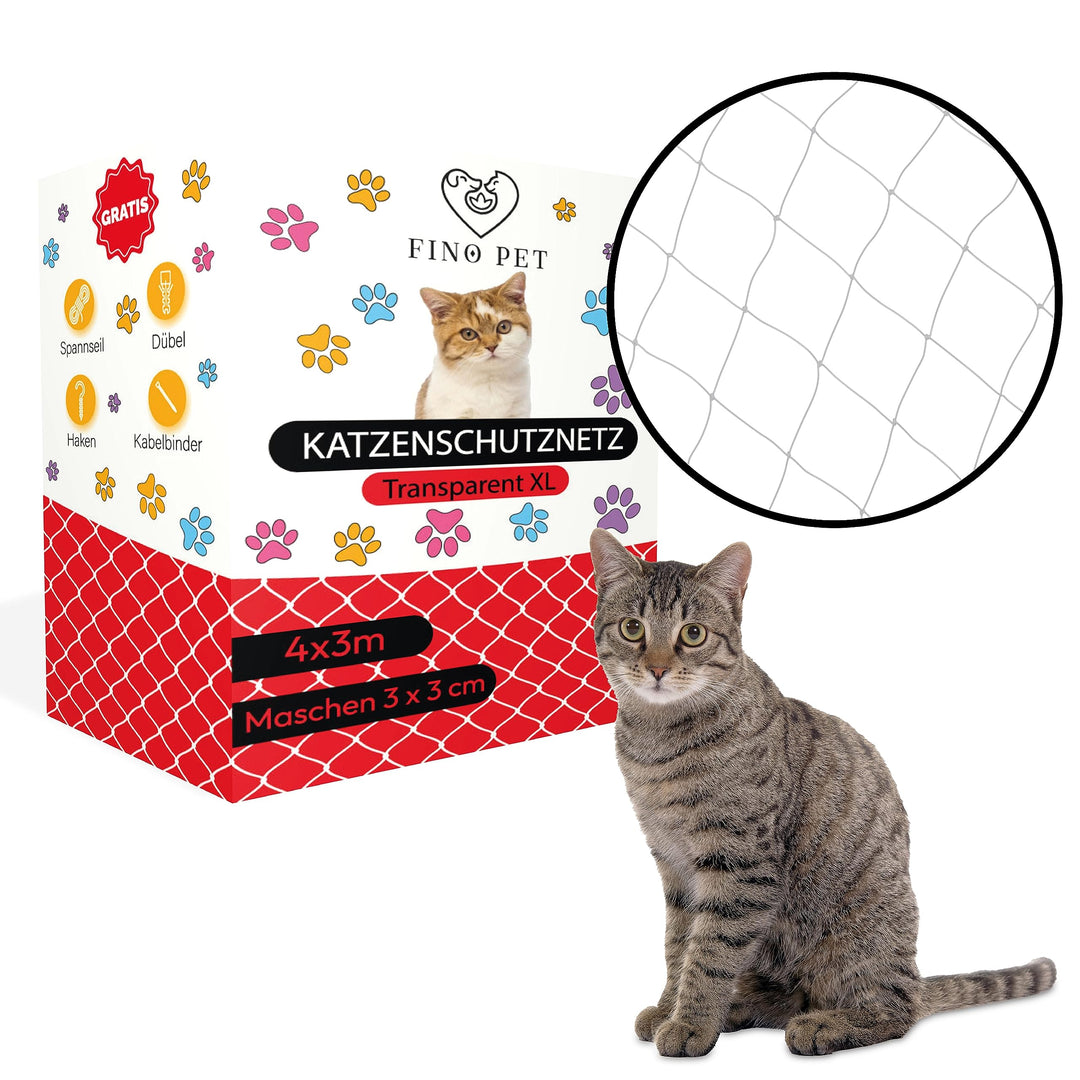 Katzennetz für Balkon 4x3 Meter transparent inklusive Befestigungsmaterial Katzenschutznetz Katzengi