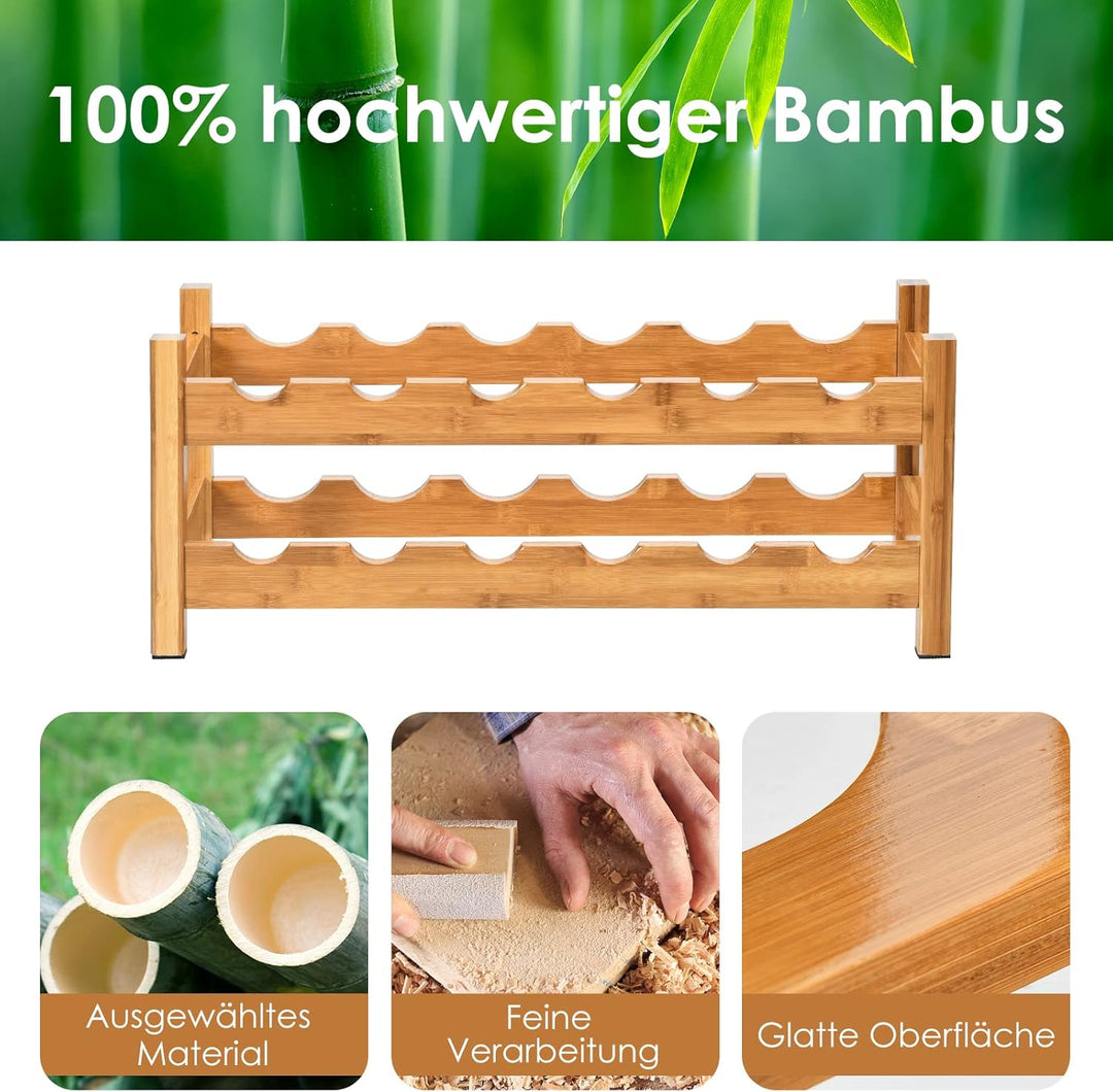 COSTWAY Weinregal für 12 Flaschen, Flaschenregal mit 2 Etagen, Flaschenhalter aus Bambus für Keller,