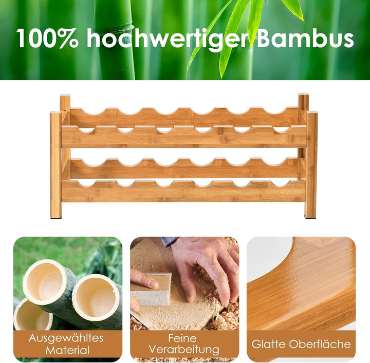 COSTWAY Weinregal für 12 Flaschen, Flaschenregal mit 2 Etagen, Flaschenhalter aus Bambus für Keller,