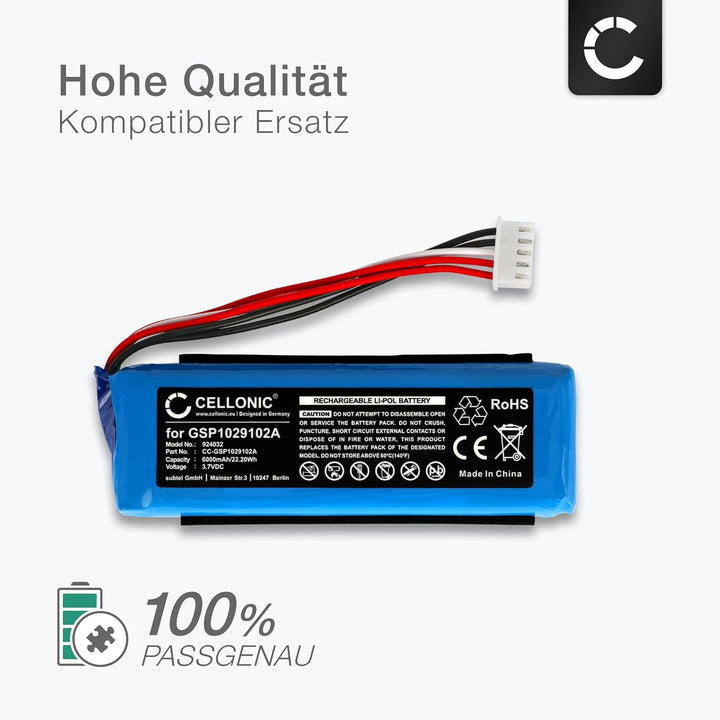 CELLONIC, Lautsprecherakku kompatibel mit JBL Charge 3 (6000mAh, 3.7V) + Werkzeug-Set Ersatzakku GSP