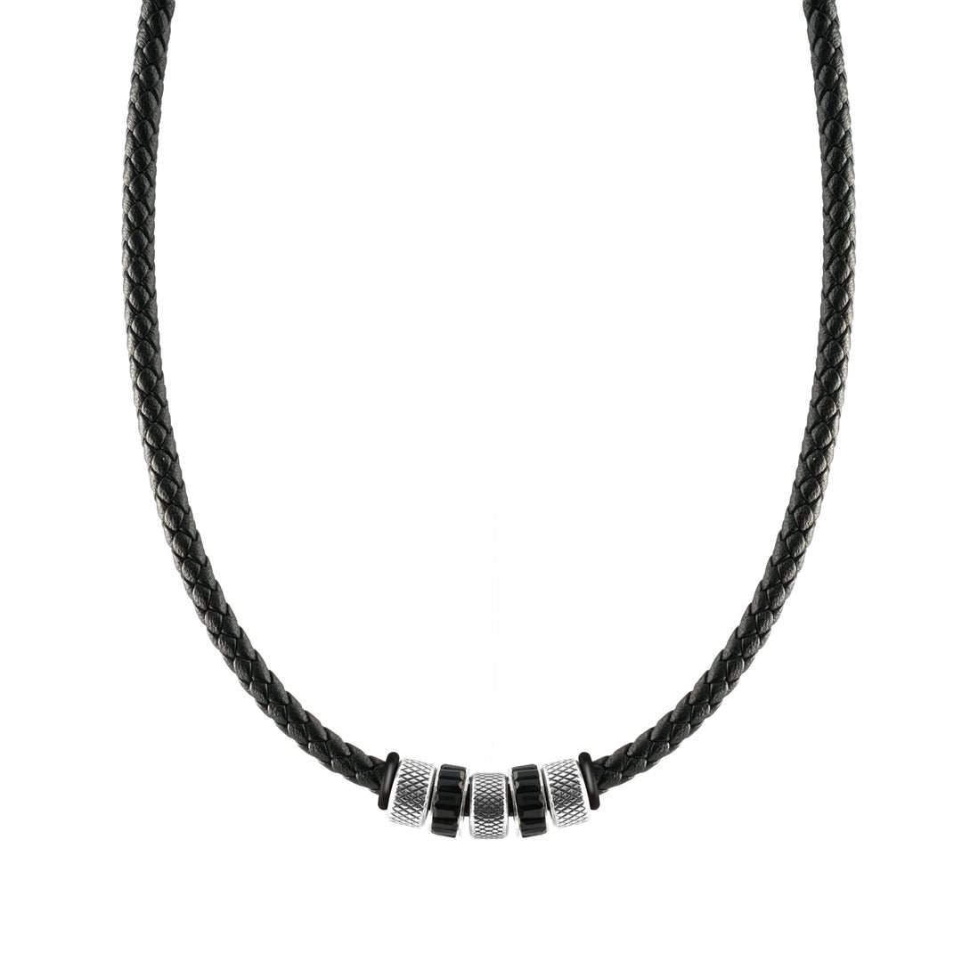SHIEAGLELD Halskette Herren Leder, Herren Kette mit Edelstahl Halsband Anhänger, Geflochten Lederket