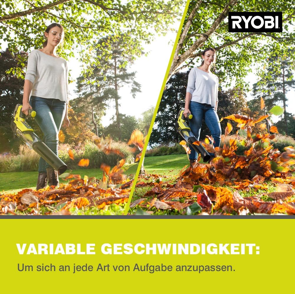 Ryobi 18 V ONE+ Akku-Laubgebläse RBL18JB40F (Luftgeschwindigkeit 160 km/h, Luftmenge 7,9 m³/min, Jet