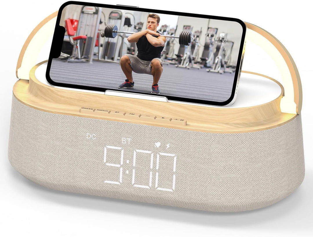 COLSUR Radiowecker Digital mit Wireless Charger, Bluetooth Lautsprecher mit USB-Ladegerät, Smart Wec