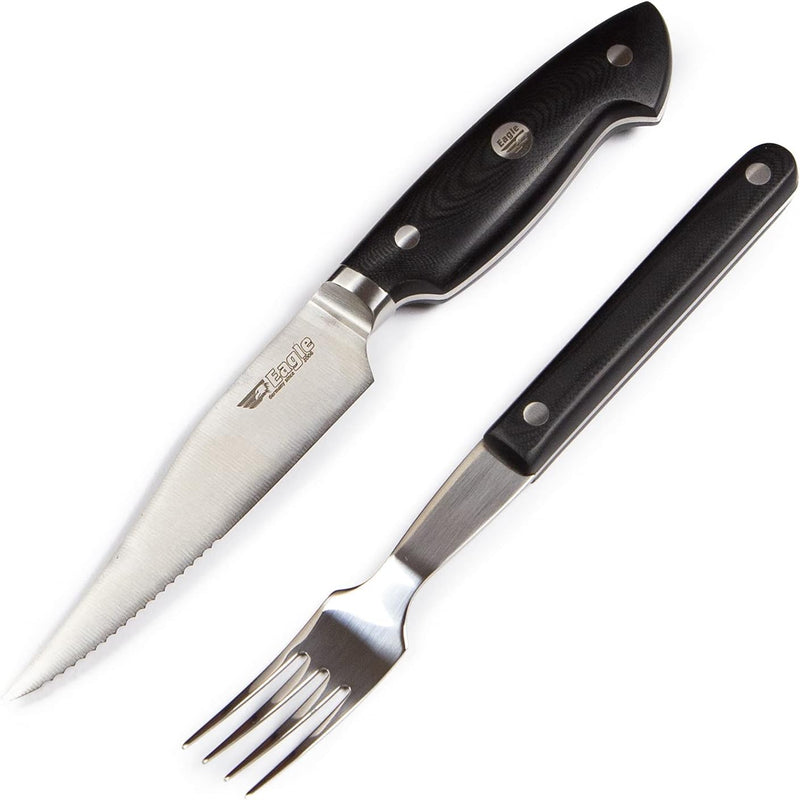 Eagle U-Grip - Steakmesser Set mit Steakgabel - Deutscher Messerstahl 1.4116 / Heftschalen: G10 schw