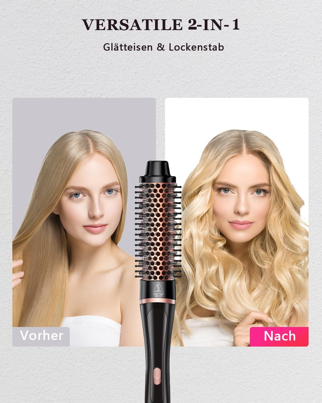 Thermischer Bürste Set 5 in 1, Lockenstäbe Lockenbürste Set mit 4 austauschbaren Keramik Lockenstab