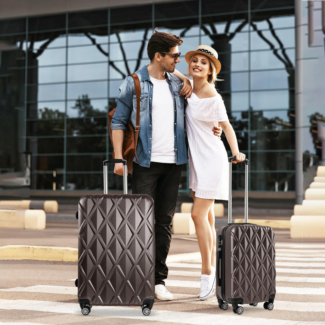 2er Hartschalen-Kofferset Braun (M+L) | Premium-Qualität ABS-Gepäcktrolley & Design-Muster | Origina