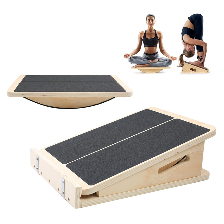 2-in-1 Schrägbrett aus Holz für Wadendehnung und Gleichgewicht, Professionelles Balance-Board Verste