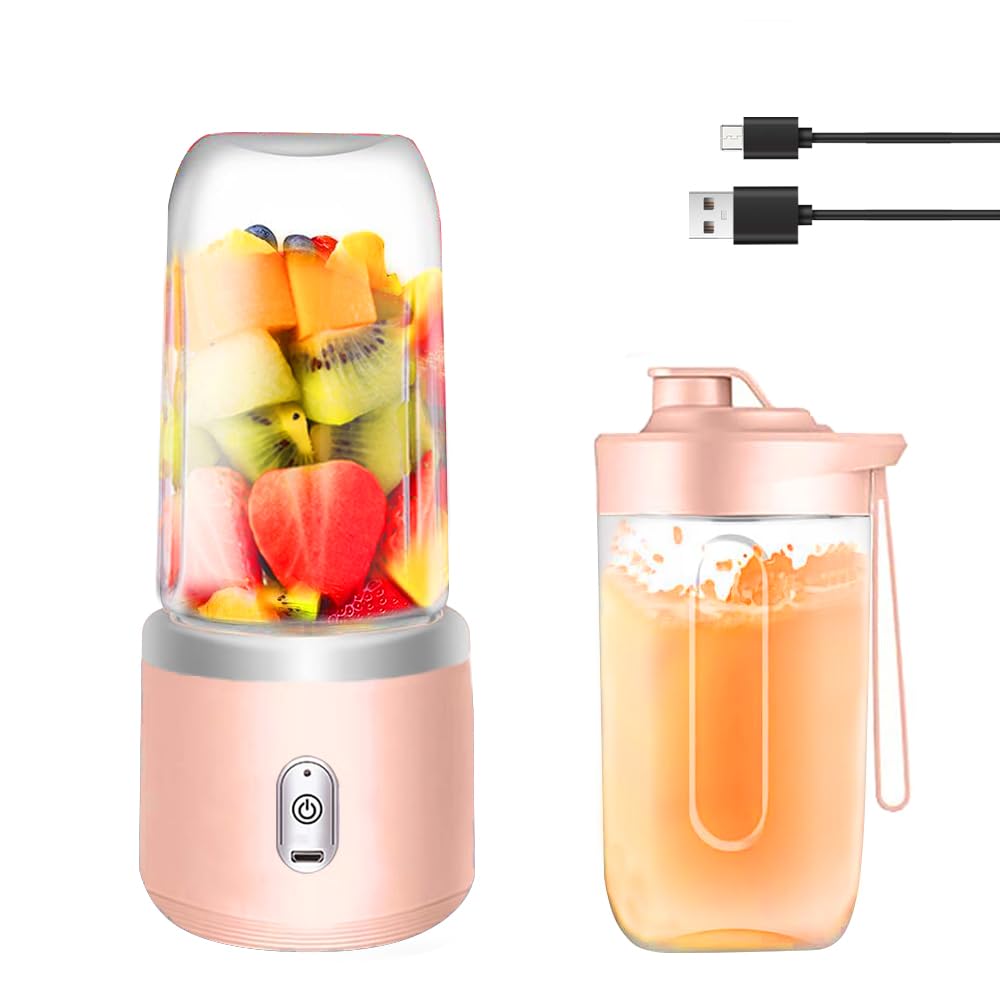 Tragbarer Mixer, 400ml Smoothie Maker to Go mit Reisedeckel fresh juice mixer USB Mini-Mixer mit 6 K