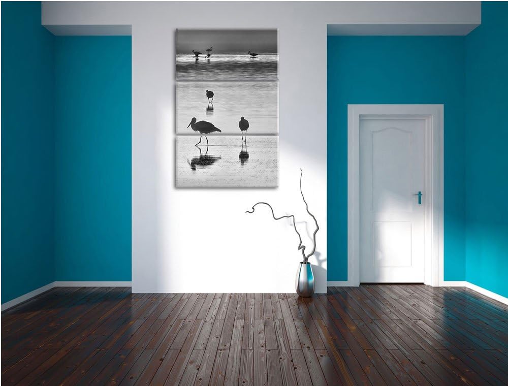 Pixxprint Störche im Wasser als Leinwandbild | Grösse: 3 Teilig (120x80) | Wandbild| Kunstdruck | fe