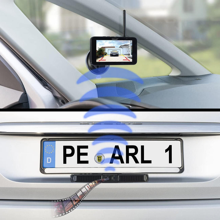 Lescars Auto Kamera: Solar-Funk-Front- und Rückfahrkamera mit Full HD und 5" Monitor (Funk Rückfahrk