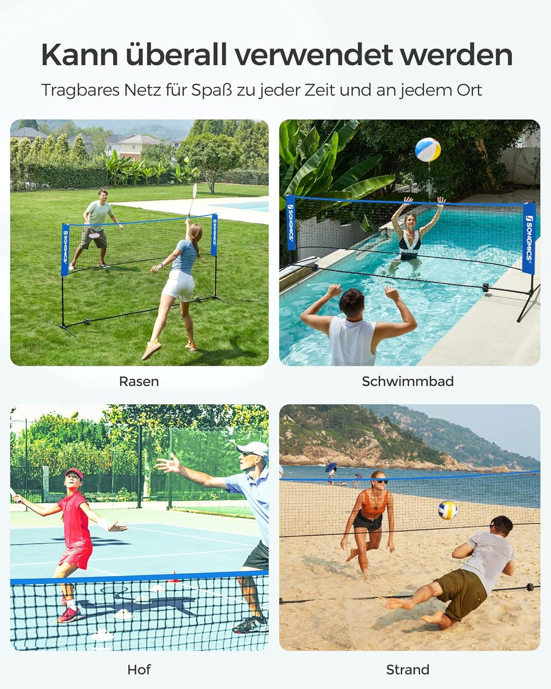SONGMICS Badmintonnetz, faltbar, einfach zu montieren, leicht zu transportieren, höhenverstellbar (1