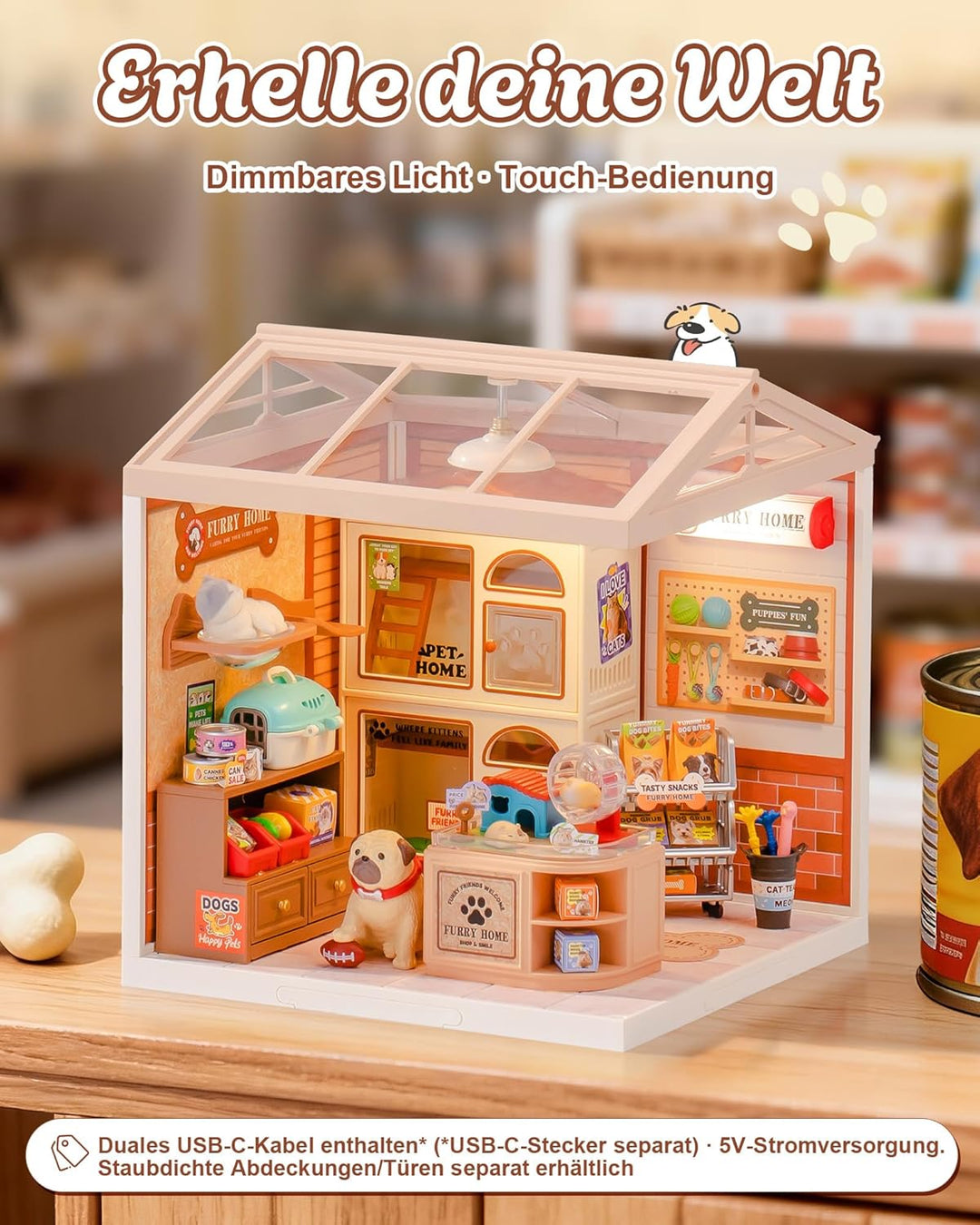 Rolife Super Creator Furry Friends' Home, DIY Miniature House mit Licht, Ohne Kleber, Niedliche Mini
