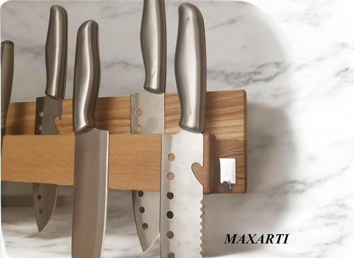 Maxarti - Eiche Massiv Magnetisch Messerhalter Doppelseitige Messerblock Messerleiste 45x9x4,5 cm Me