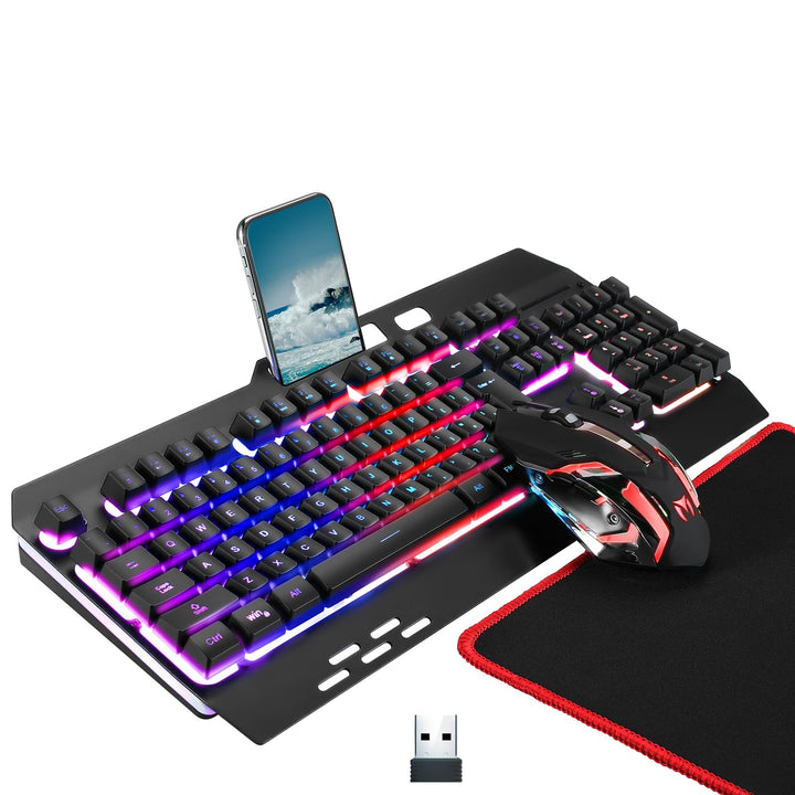 Kabellose RGB-Gaming-Tastatur, kabellose LED-Maus und Mauspad-Set, wiederaufladbare Hintergrundbeleu