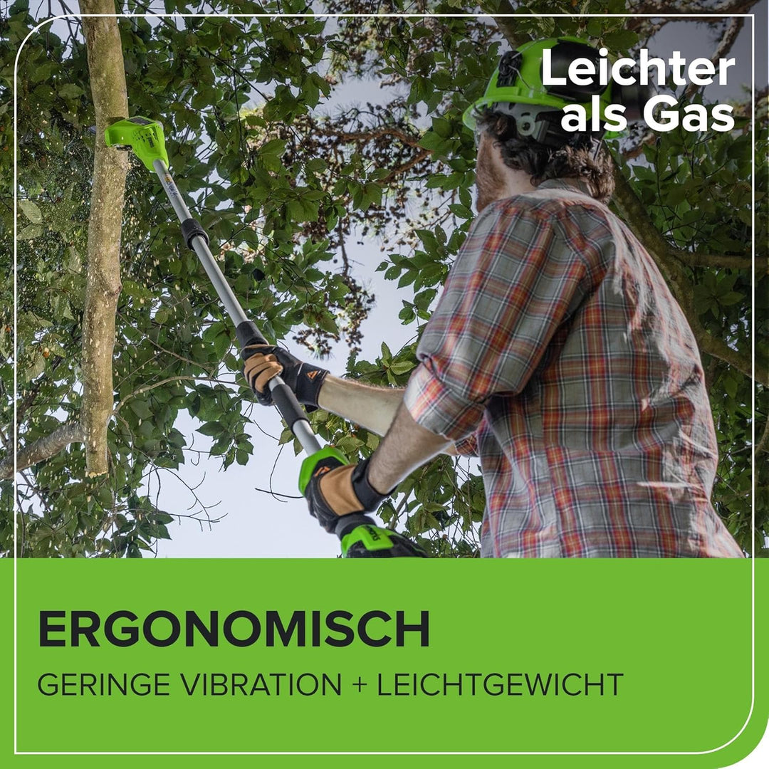Greenworks G40PSFK2 Akku Hochentaster,20 cm Blattlänge, 8 m/s Kettengeschwindigkeit, 3,64 kg, automa