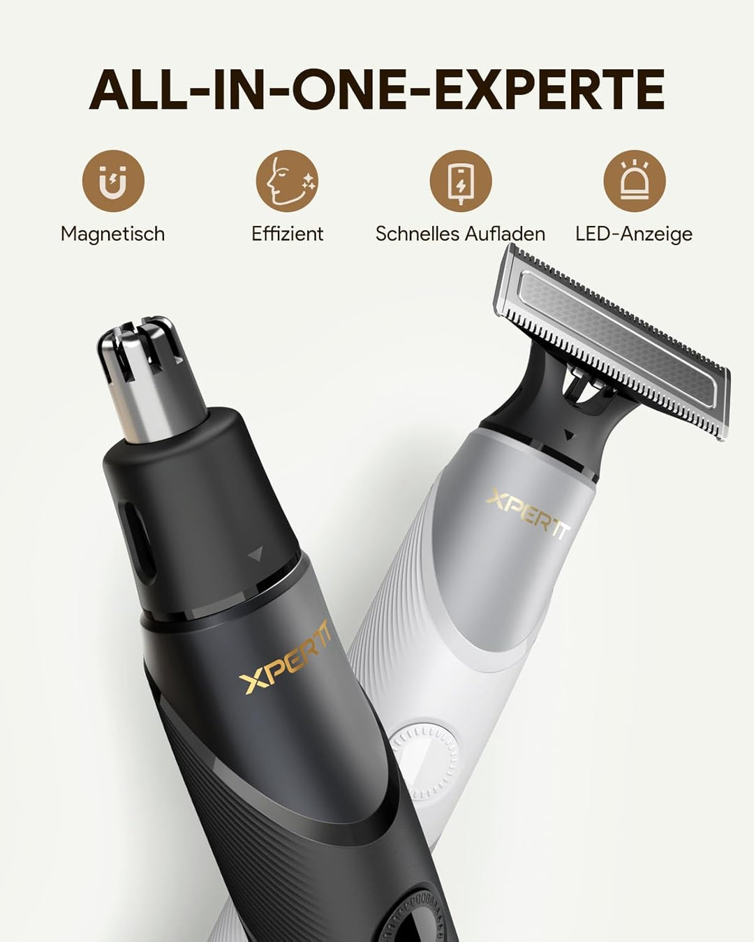 Xpert T Magnetisch Rasierer Herren Elektrisch mit Etui, Unisex Barttrimmer mit Nasenhaartrimmer, Ver